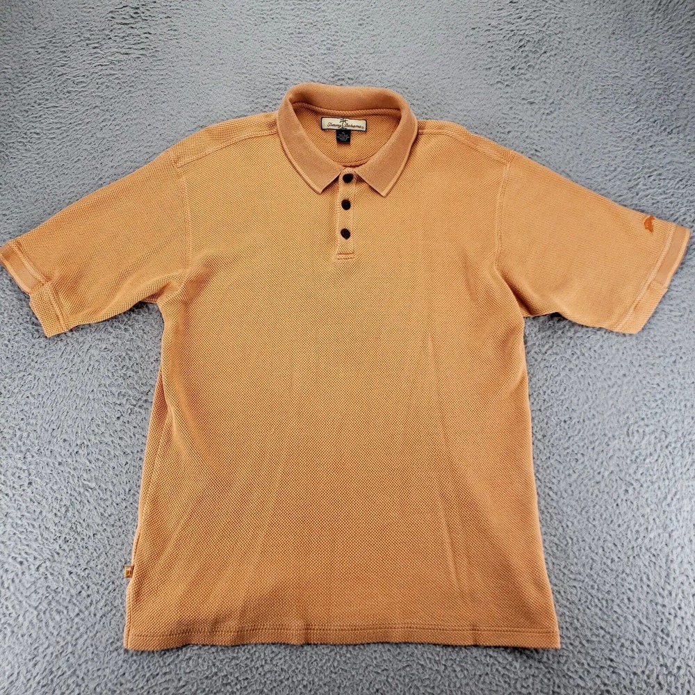 Tommy‎ Bahama Shirt Mens XL Orange Knit Silk Blend Polo Short Sleeve Golf Marlon